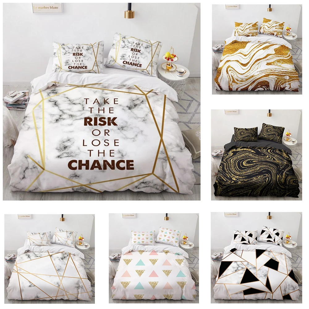 

White Simple Duvet Cover Sets Marbling Bedding Set 3D Design Custom Classic Bed Linens Quilt Cover Pillow Shams Twin Full King