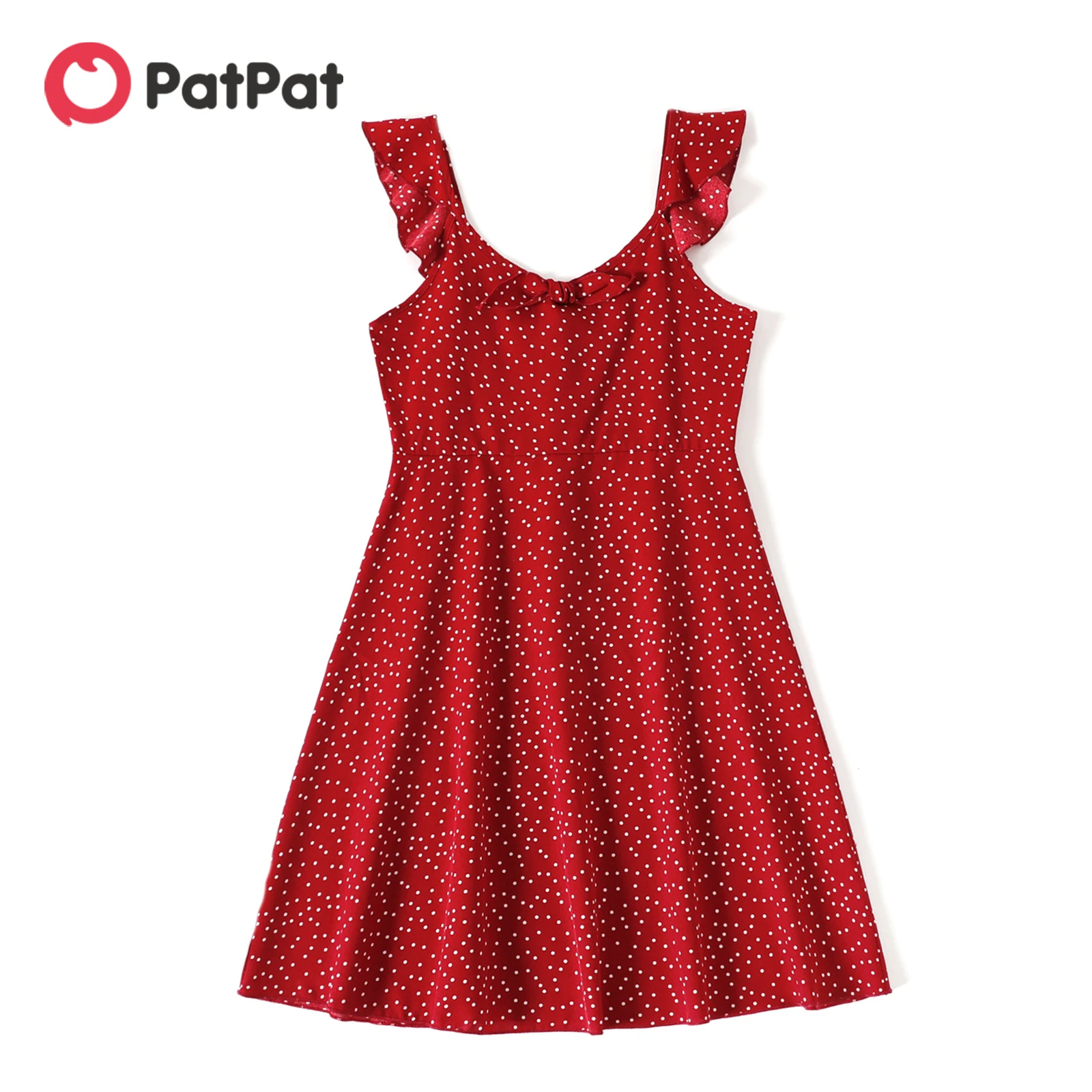 

PatPat Kid Girl Polka dots Ruffle Bowknot Design Cami Dress