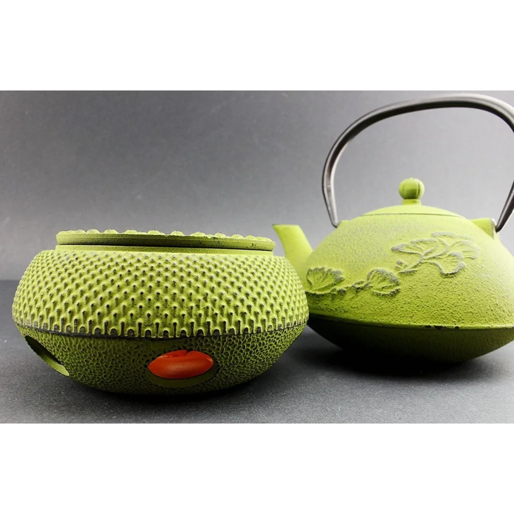 

Железный чайник с подогревом ~ японский античный 24 унции чугунный чайник с зелеными листьями гинкго чайник Tetsubin с инфузером (кружка для дня рождения Kupa