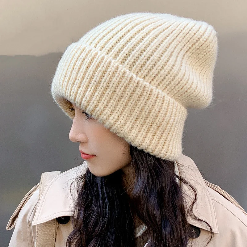 

Японская шерстяная шапка, Женская осенне-зимняя универсальная Корейская вязаная шапка, теплая большая свободная шапка с ворсом, повседневн...