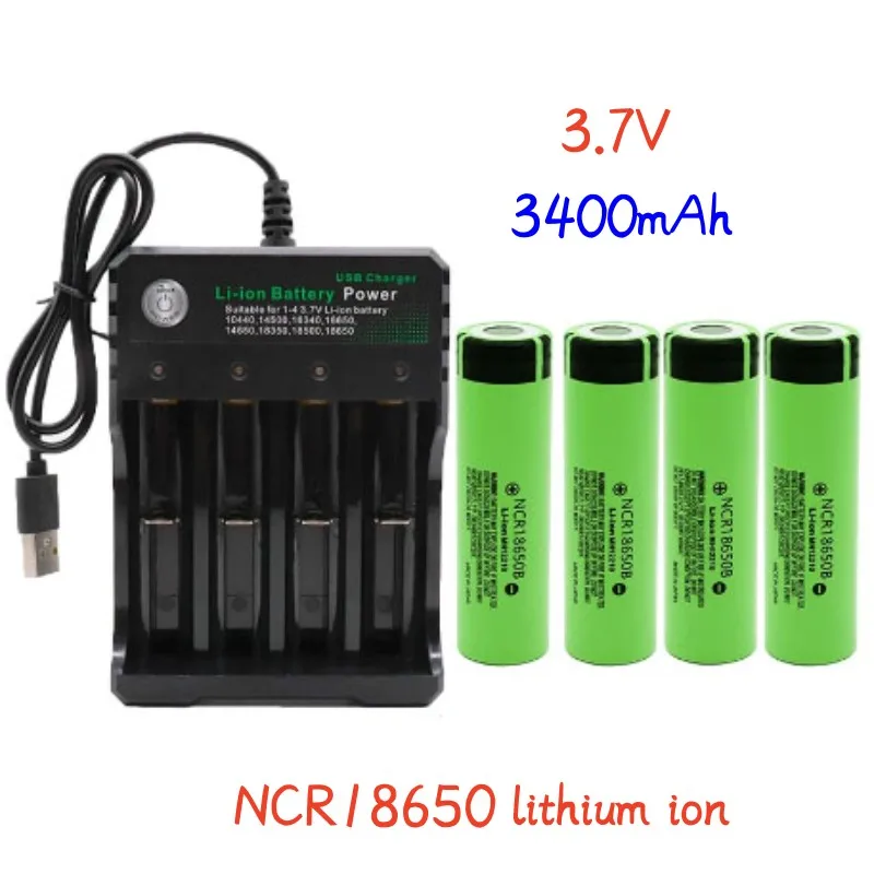 

NCR18650B,3.7V3400 mAh, 18650 rechargeable lithium battery and USB charger. For Panasonic flashlight 、Power Bank