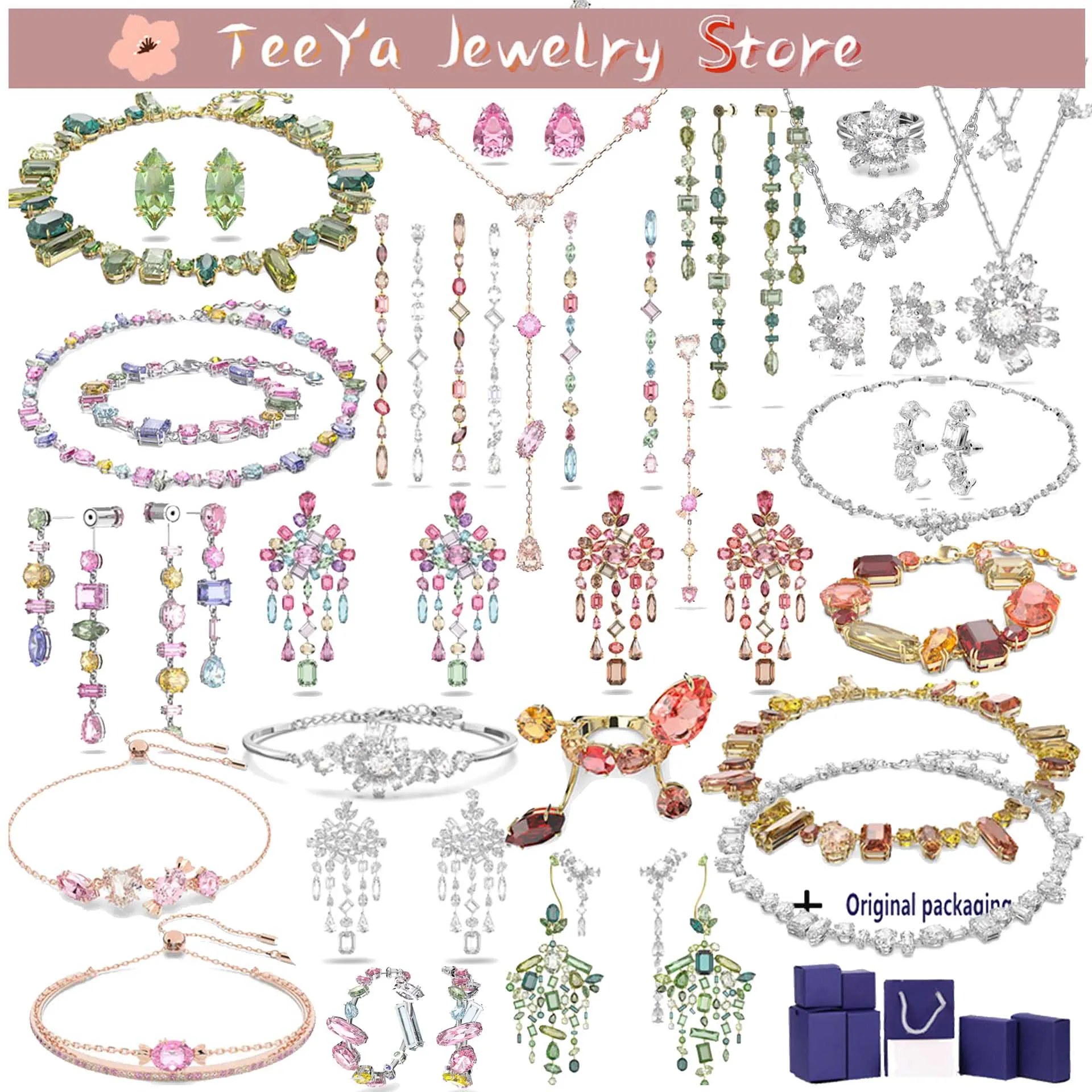 

Swa GEMA With Box Original Charm 2023 Trend New Women Ladies Stes Luxury Necklace Earrings Bracelet Rings Woman Romantic Gifts