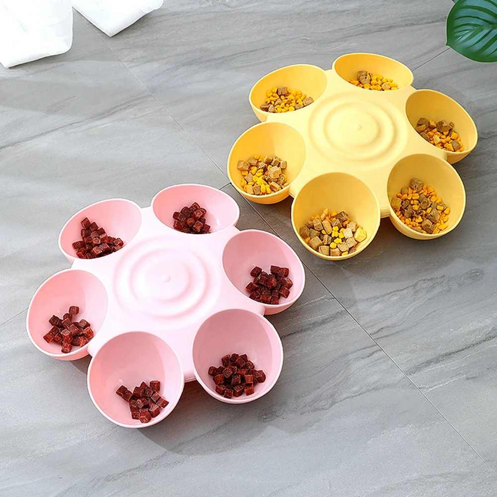 

Flower-Shaped Pet Bowl Multi-Functional Puppy Dinner Container Feeding Multiple Pets Supplies Six Squares Dog Food Eating tool