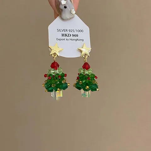 Новые висячие серьги в виде рождественской елки для женщин, изысканные милые серьги с красным бантом, блестящие аксессуары для ушей, модные праздничные украшения