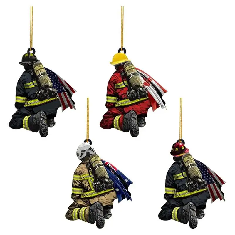 

4 шт. изысканные рождественские двухсторонние 2D мини фигурки пожарного Рождественская гирлянда подвесные украшения для праздничной вечери...