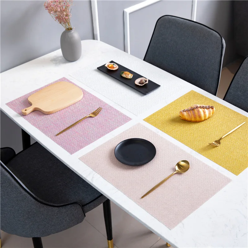 

New Simple Style Solid Color Rectangular Teslin PVC Placemat Kitchen Heat Insulation Non-Slip Woven Placemat Coaster