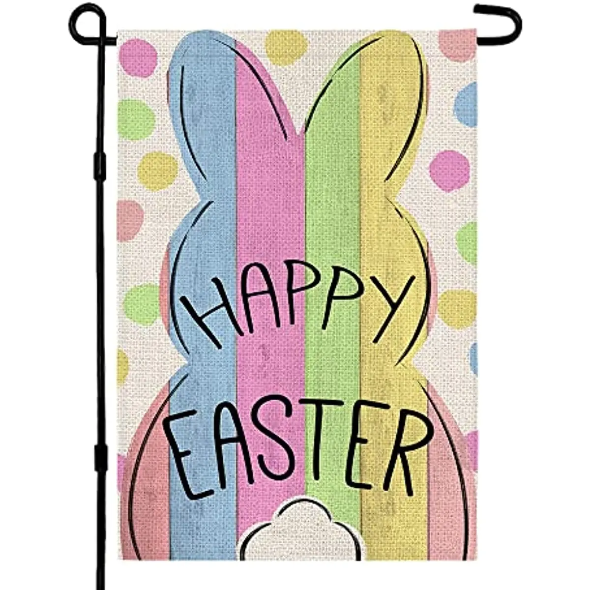 

Happy Easter Stripe Color Bunny Garden Flag 12x18 Inch Double Sided Rabbit Tail Outside Vertical Holiday Yard Decor Banner