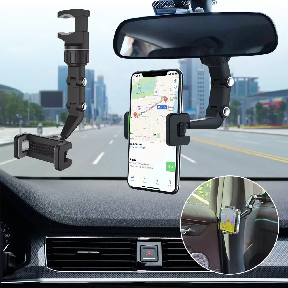 

Car Rearview Mirror Mount Phone Holder Universal Rear View Mirror Phone Gps Holder Clip Stand for 4.0-6.1Inch Mobile Cell Phone