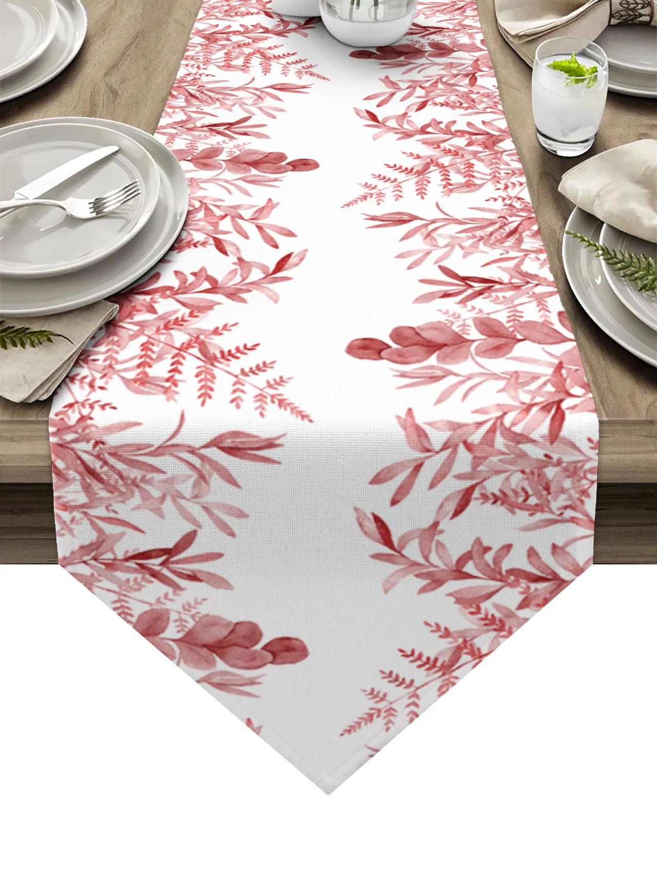 

Watercolor Red Green Leaf Leaves Plant Coffee Table Decor Tablecloth Wedding Decoration Dinning Table Decoration Table Runner