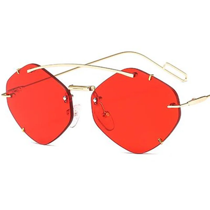 

Fashion Sunglasses Rimless Unisex Sun Glasses Personality Irregular Lens Adumbral Anti-UV Spectacles Alloy Temples Eyeglasses