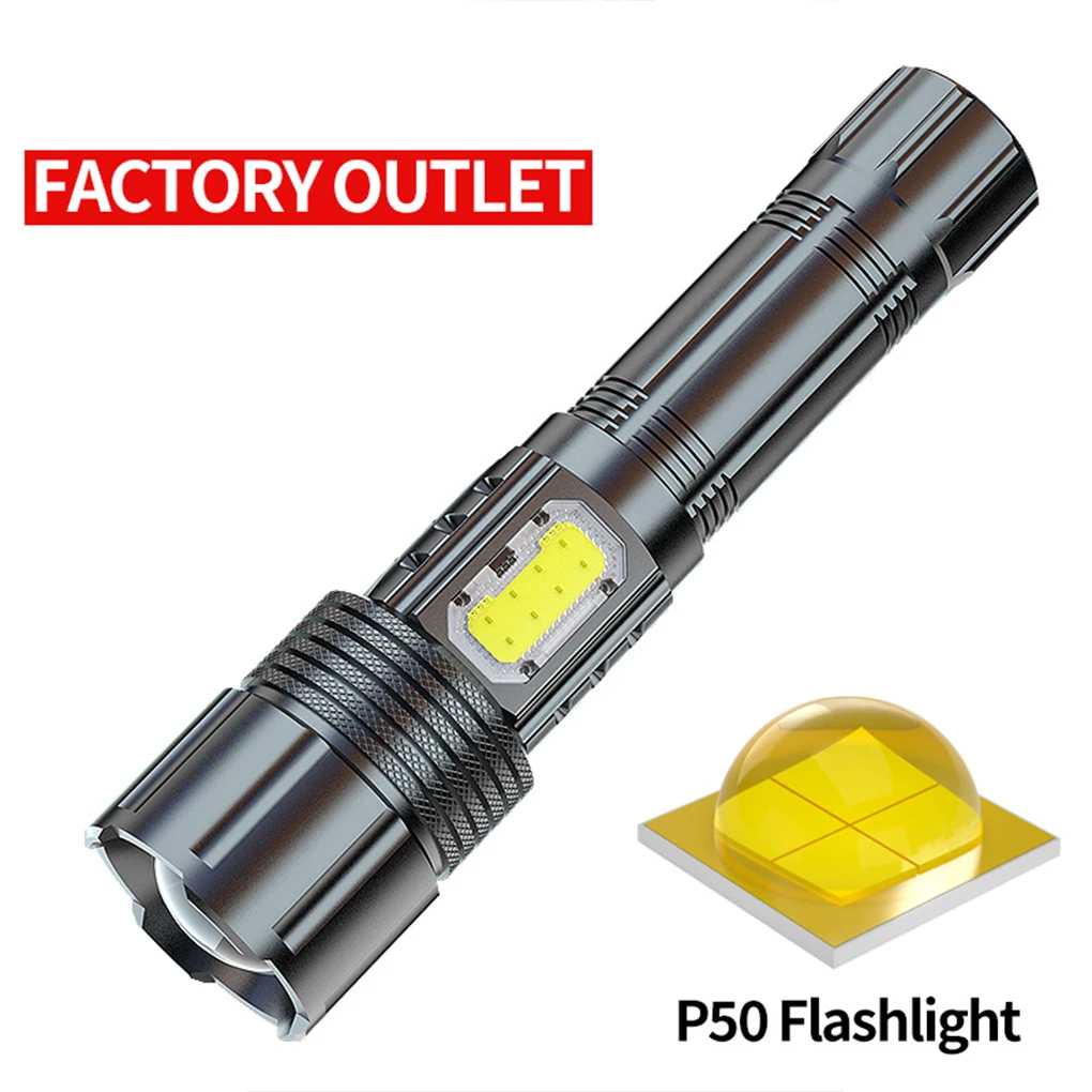 

Flashlight P50 800-1000lm 500m Adjustable Stretchable Side Light Electric Torch Camping Emergency Lighting Tool