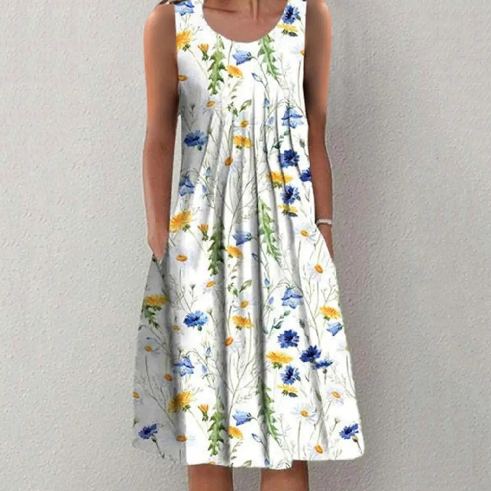 

Print Holiday Dress Women High Waist Slim Sleeveless Summer Beach A-line Suspended Dress Square Collar Long Robe
