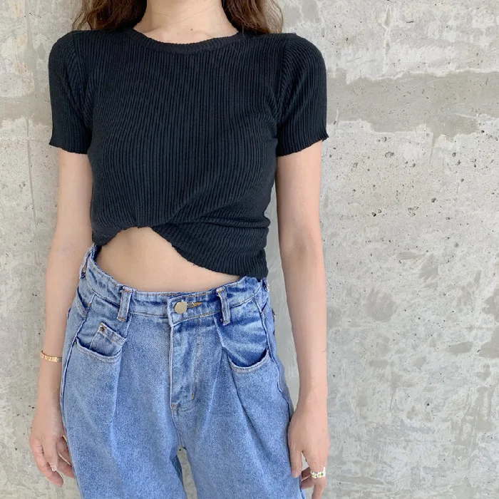 

Новинка 2022, модная женская летняя Однотонная футболка с круглым вырезом, повседневный топ с коротким рукавом 2022