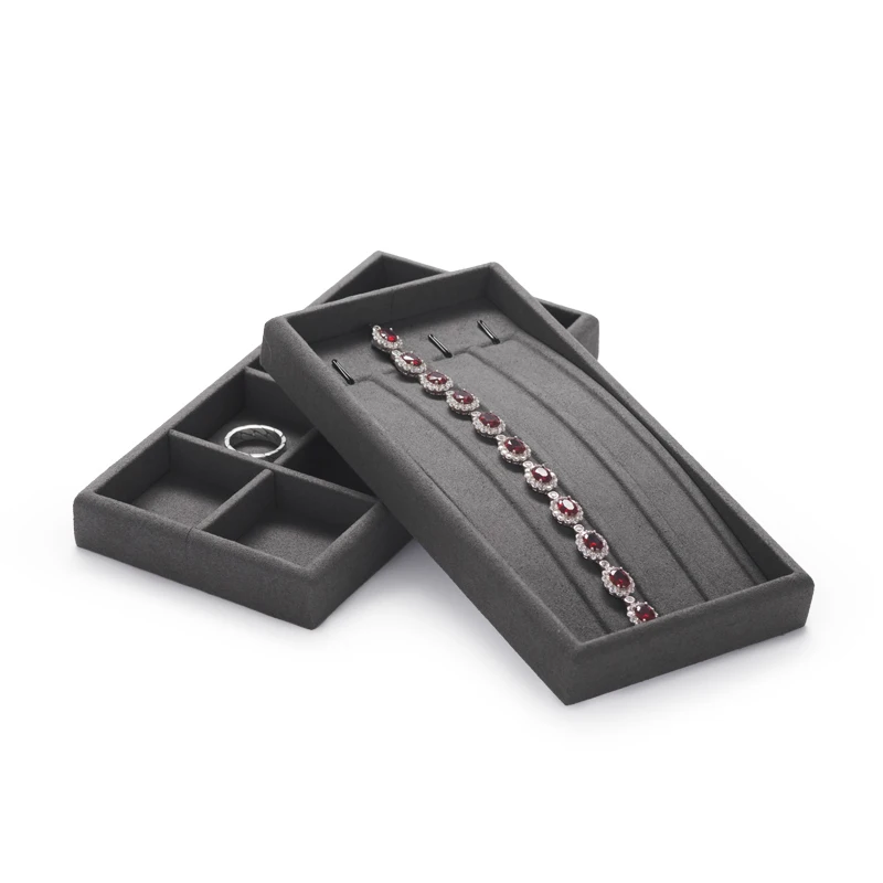 Oirlv Grey Detachable Multi-function Jewelry Storage Tray with Microfiber Jewelry Display Trays for Ring Pendant Earrings
