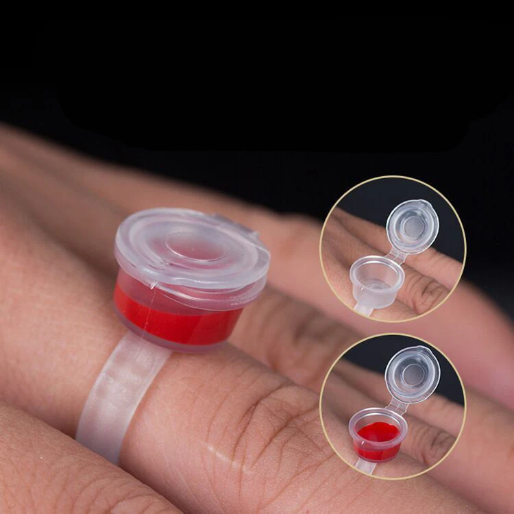 

50pcs Disposable Tattoo Ink Ring Cups Permanent Makeup Tools Accessories Microblading Ring Pigment Cup/Cap Glue Holder
