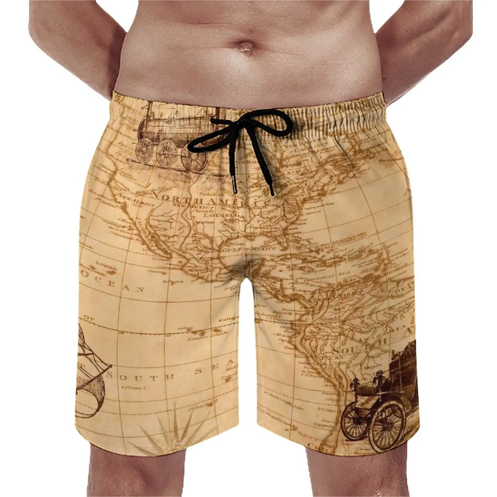 

Красивые шорты в стиле ретро с изображением старой карты, Гавайские пляжные шорты, Мужская Дизайнерская спортивная одежда, быстросохнущие плавки для плавания, подарок