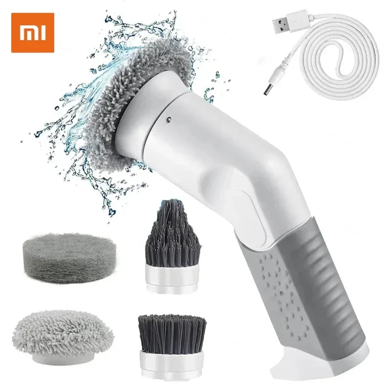 

Электрический вращающийся скребок Xiaomi, Беспроводной Мощный скребок, Чистящая Щетка с 4 щетками, насадки для ванной, душа, ванной, кухни