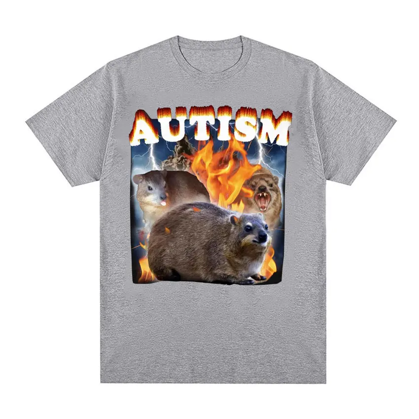 Autism Funny Hyrax Meme Tee Shirt Men Clothing Harajuku Vintage Oversized T-shirt Unisex Summer O-Neck Tops Short Sleeve T