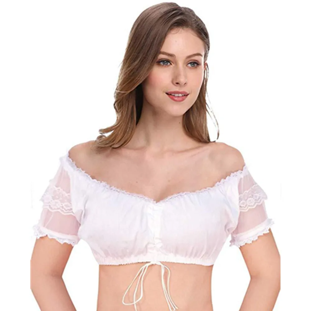

Women's Classic Bavarian Oktoberfest Traditional Dirndl Blouse Beer Garden Lace Crop Top