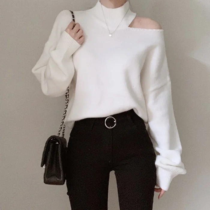 

Женский пуловер корейский шикарный Зимний пуловер с вырезом лодочкой во французском стиле с длинными рукавами