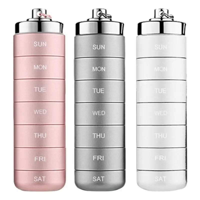 

Waterproof Pill Holder Stackable Aluminum Alloy Travel Hiking 7 Day Pill Box Case Large Compartment To Hold Pills Fish Oil