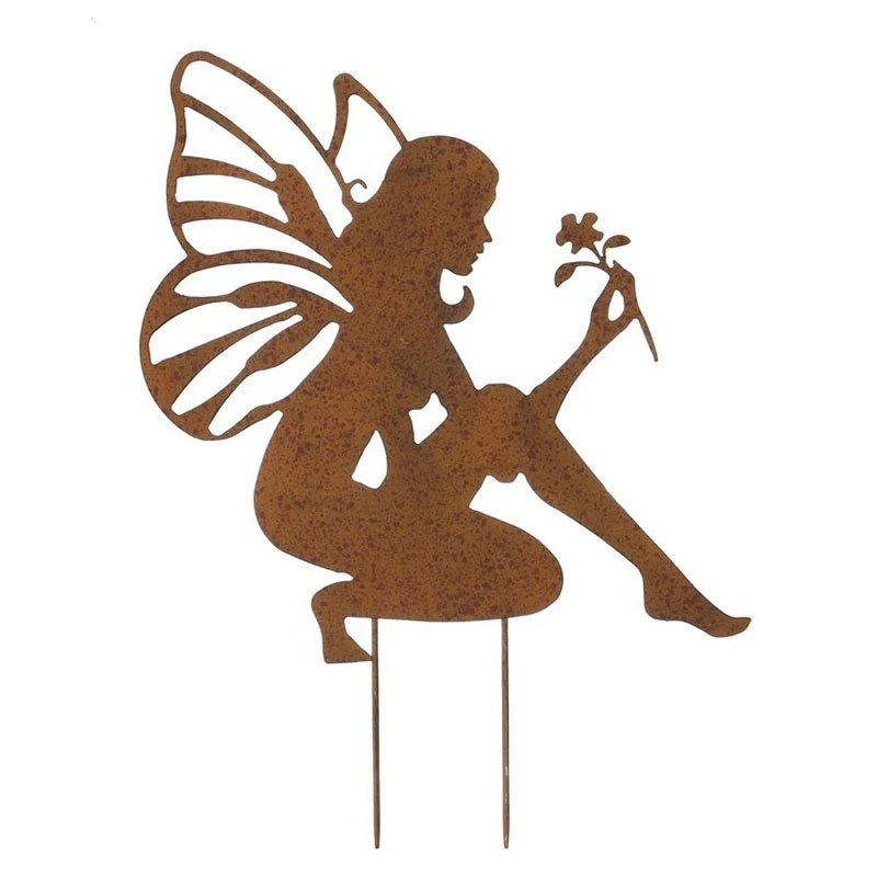 

Retro Garden Plugin Rust Retro Flower Fairy Fairy Angel Flower Girl Fairy Steel Profile With Rusty Patina