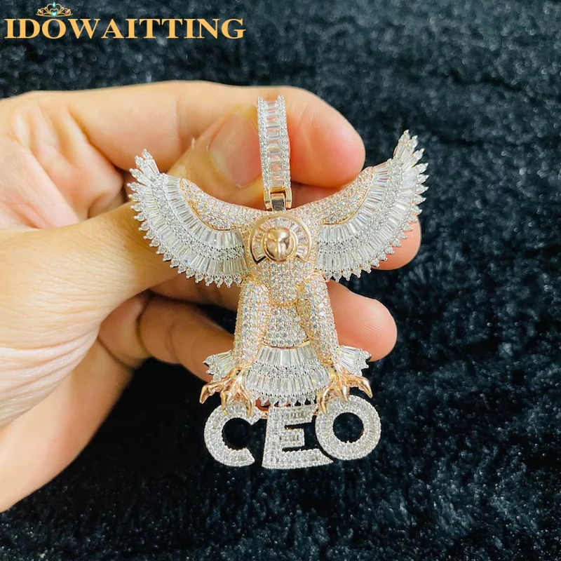 

2022 New Fashion Bald Eagle CEO Pendant Bling Micro Pave 5A Cubic Zirconia CZ Iced Out Hip Hop Rock Punk Cool Jewelry For Men