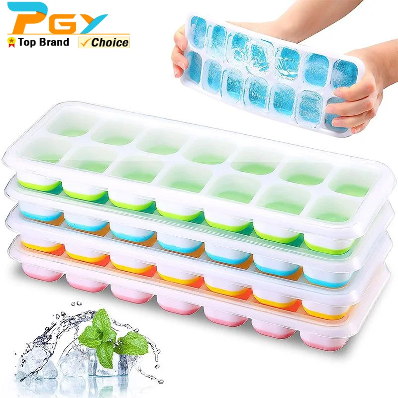 

Silicone Stackable Ice Cube Trays with Spill-Resistant Removable Lids Easy Release Ice Maker Tray DIY Popsicle Mold for Freezer