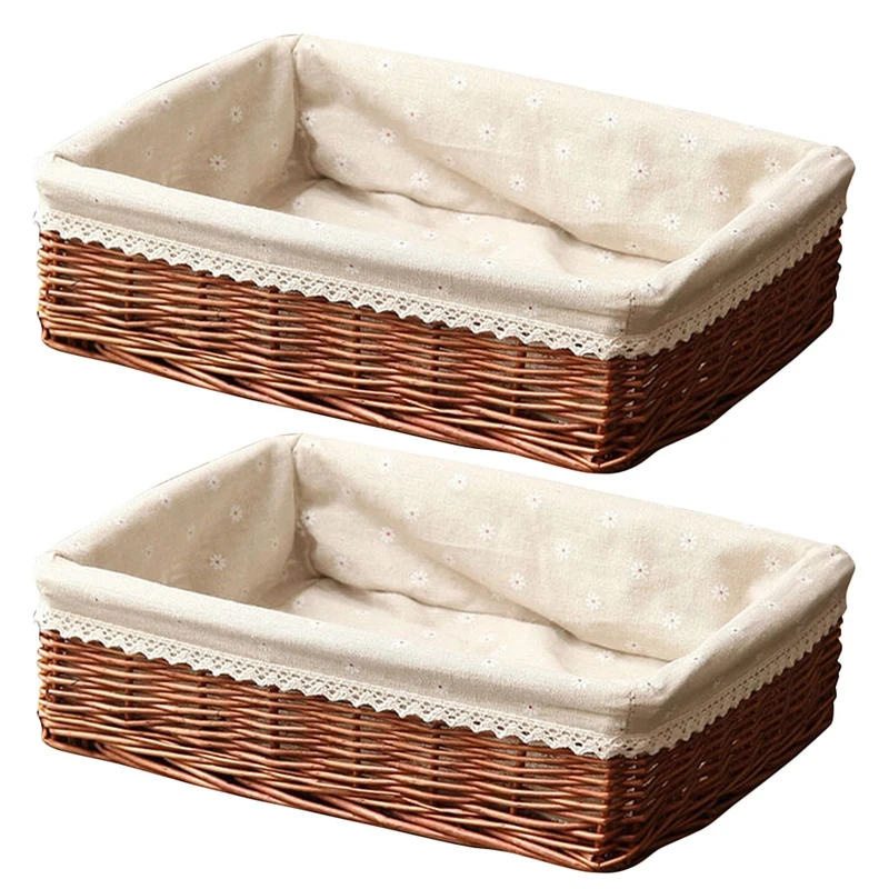 

2X Handmade Wicker Storage Basket Bread Basket Fruit Basket Serving Baskets For Home Kitchen