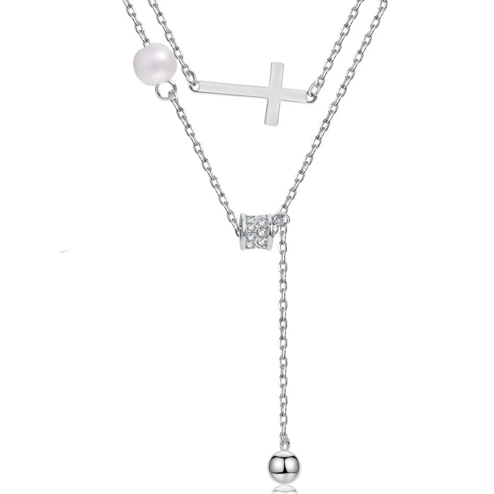 

Ожерелье WPB S925 из стерлингового серебра, женское ожерелье с крестом, Женская Двойная Цепочка на воротник, роскошное ювелирное изделие, празд...