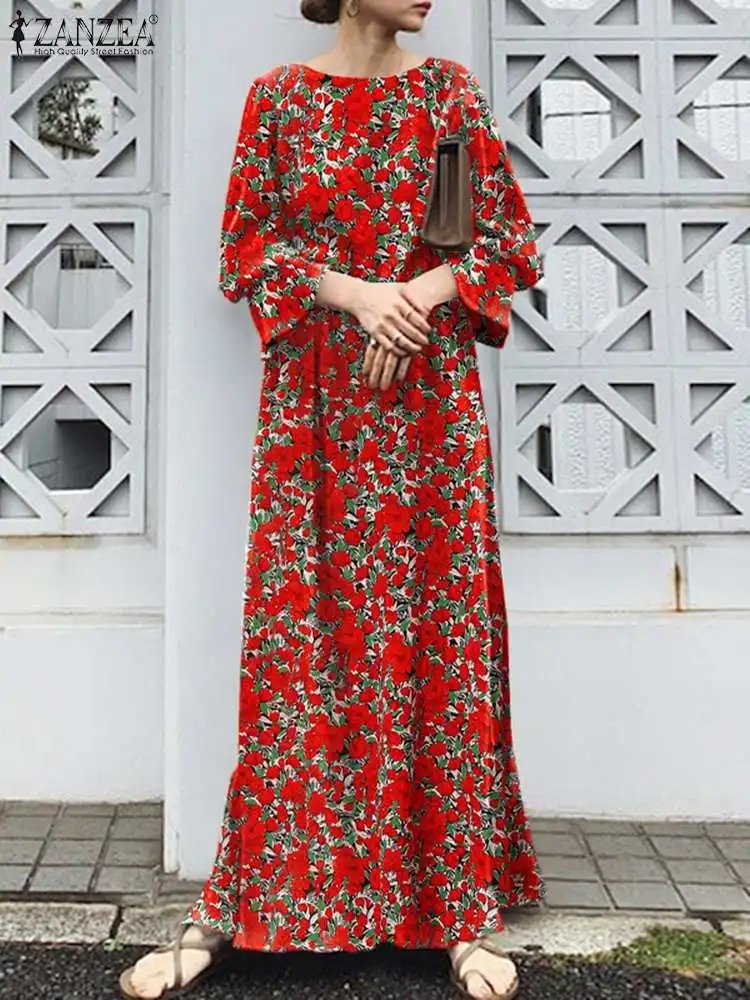 

Fashion ZANZEA Bohemian Women Party Dress 2022 Long Sleeve Printed Long Dress Vestido O Neck Loose Holiday Robe Longue Oversized
