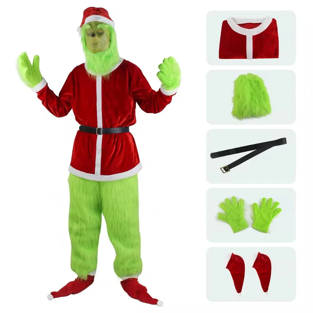 Косплей kostuum Kerstman grappige hoed handschoen riem kleden broek masker schoenen 7-delige set volwassen kerst косплей