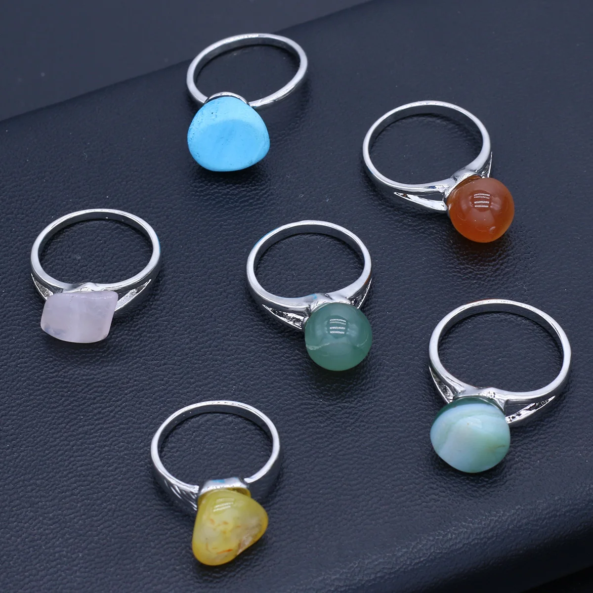 Купи Mixed Natural White Stone Plus Color Ring Metal Ring 10pieces Charm DIY Making Gift Party Women Men Girl Jewelry Accessories за 451 рублей в магазине AliExpress