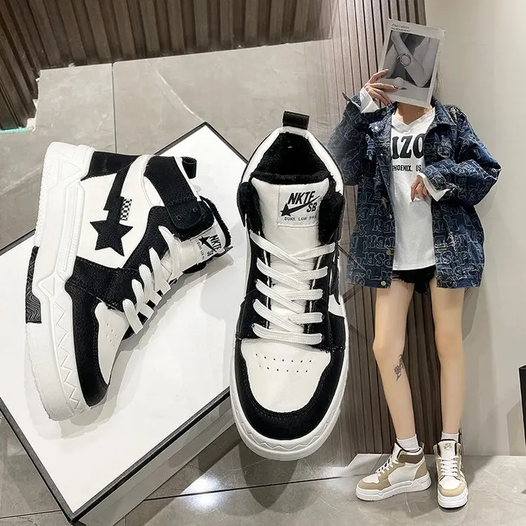 

Autumn 2022 New High top Shoes Women's Shoes Round Head Low Heel Women's Shoes