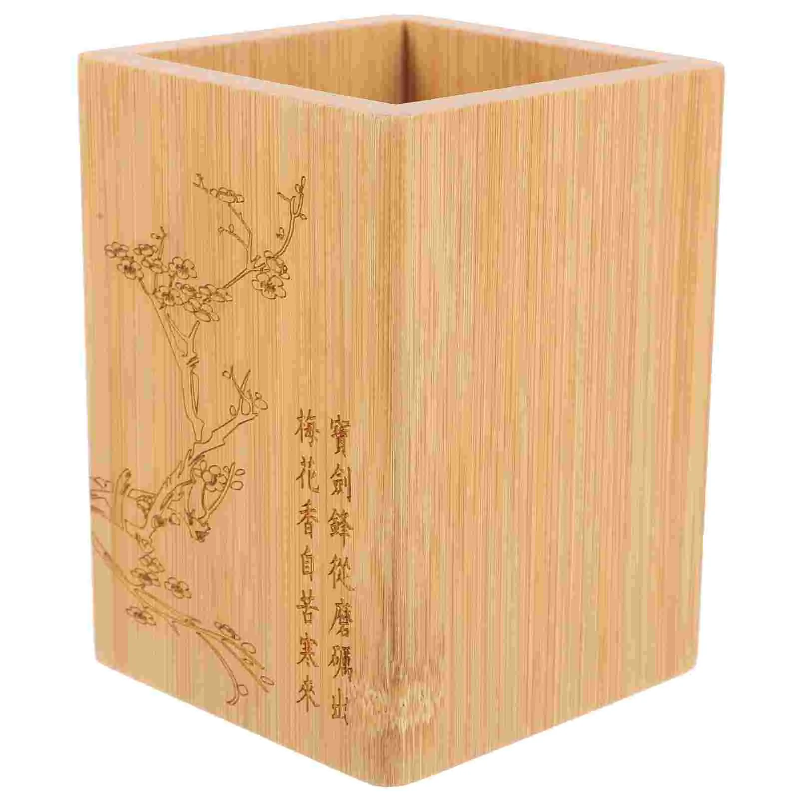 

Makeup Brush Cup Rustic Pen Holder Desk Organizer Wooden Solid Cutlery