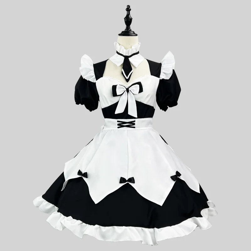 

Японское аниме девочка Лолита голубое благородство фартук крест горничная Платье милое черно-белое косплей платье официантки женщина