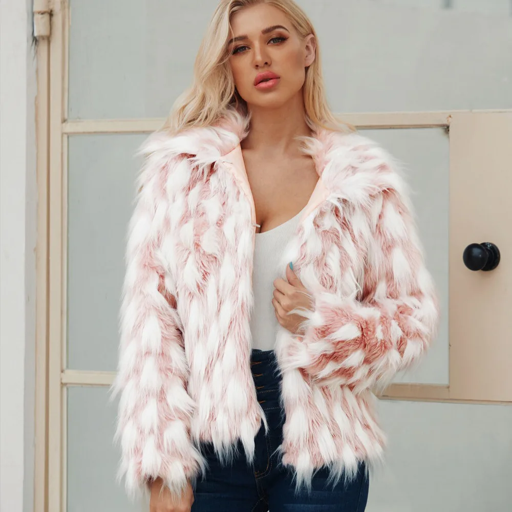 Women's Leather Fur Coat Fashion Polo Collar Top Faux Fur Coat Women's Faux Fur Coat