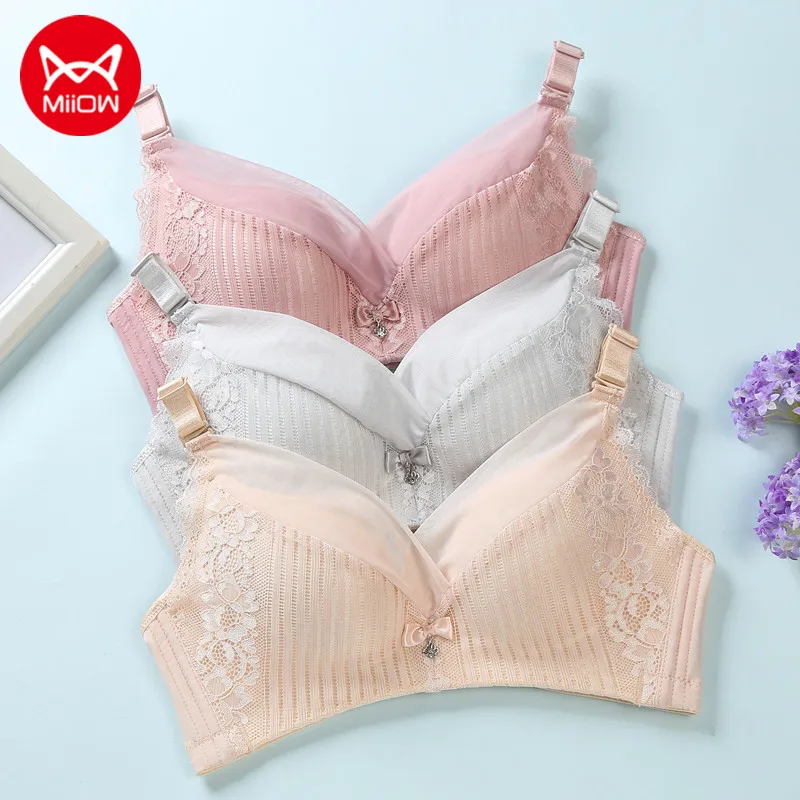 

MiiOW Women Thin Sexy See-through Bralette Lace Minimizer Bra Women's Wire Free Push Up Gather Bras Femal Lingerie Gift for Girl
