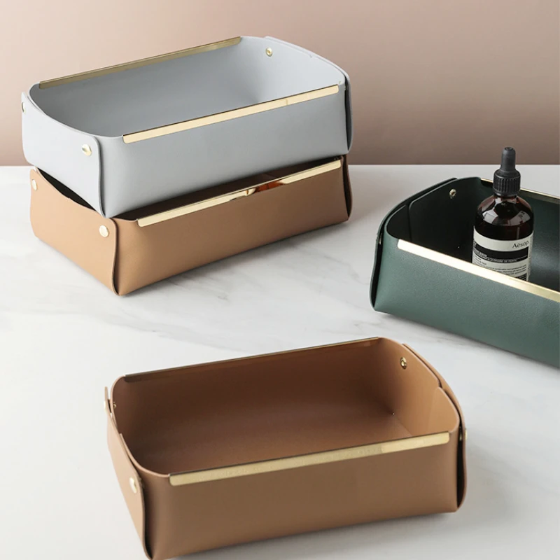 Leather Key Storage Box Detachable Creative Light Storage Tray Luxury Style Sundries  Sufficient Capacity Delicate