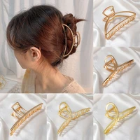 2022 women elegant acrylic gold hollow geometric metal hair claw vintage hair clips headband hairpin hair crab hair accessories