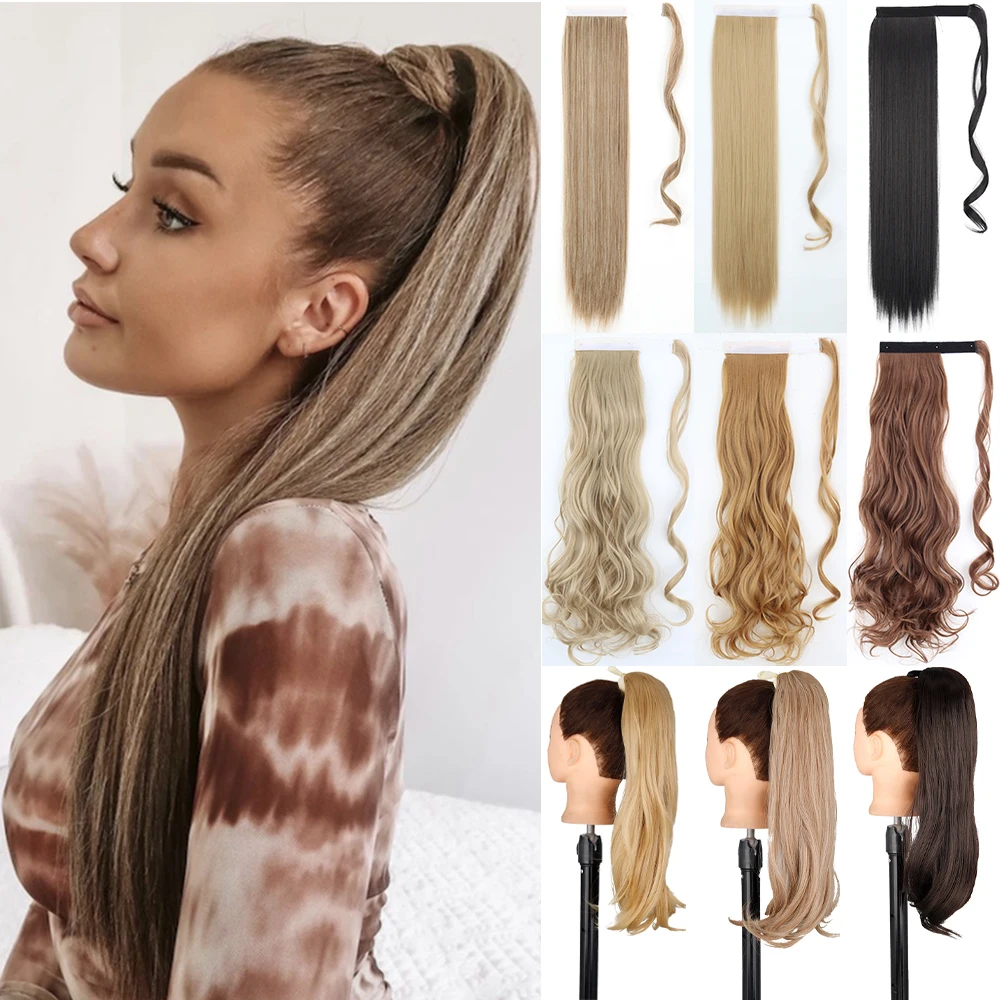 22 34inches Long Straight Ponytail Synthetic Extensions Heat Resistant Hair Wrap Around Pony Hairpiece for Women 22 34inches Long Straight Ponytail Synthetic Extensions Heat Resistant Hair Wrap Around Pony Hairpiece for Women