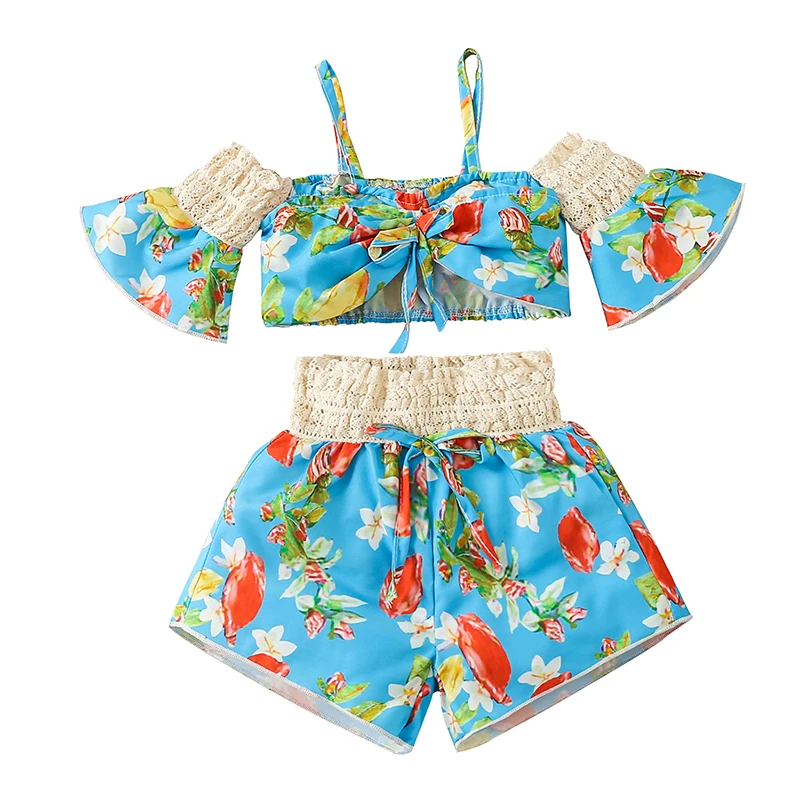 

2 шт., кружевная блузка с открытыми плечами и шорты