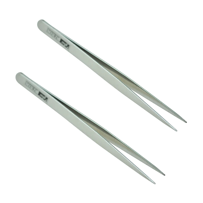 

2X 5.1 Inch Long Silver Tone Stainless Steel Extra Fine Pointed Tweezers