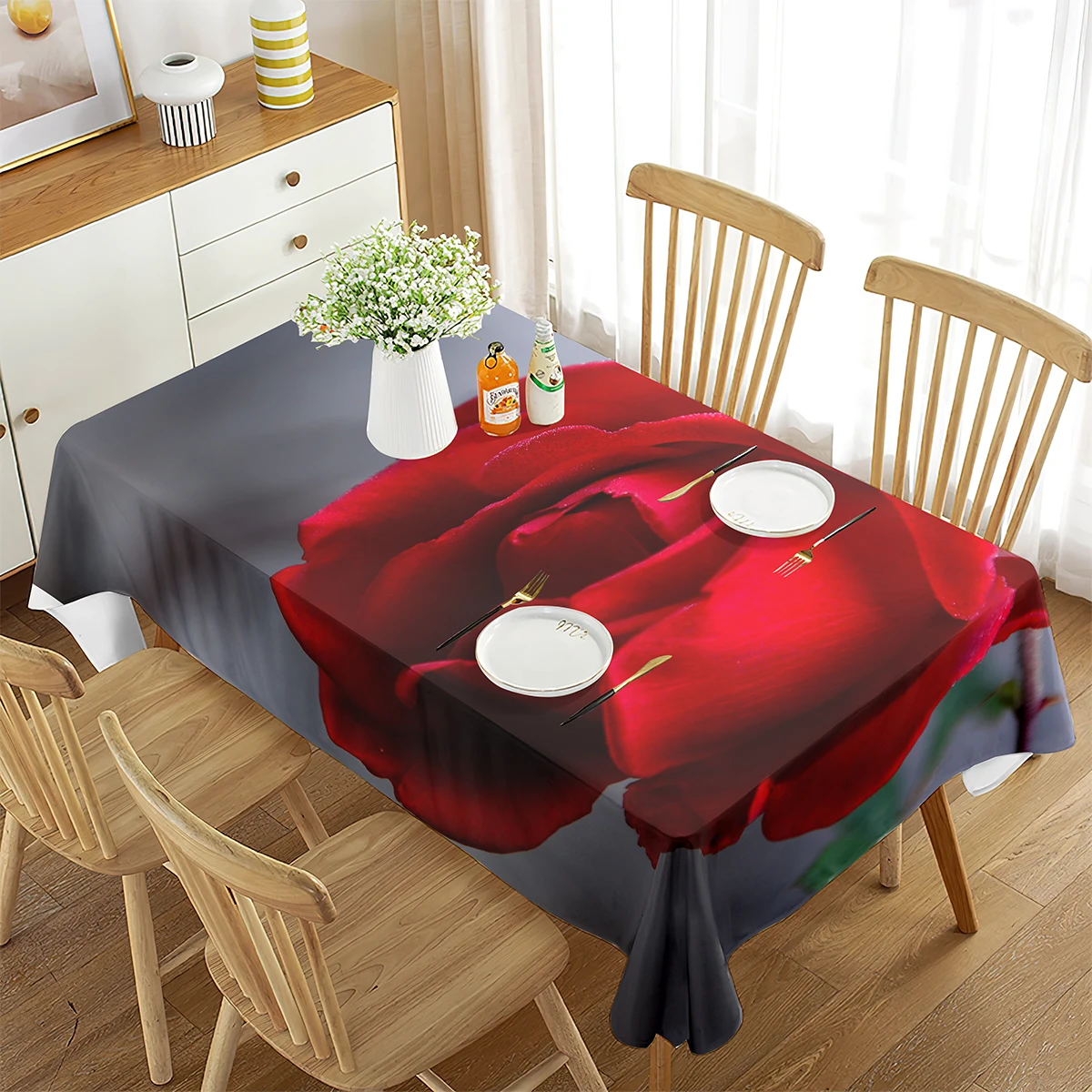 

Roses Rectangular Tablecloth Roses Simple Romantic Style Valentine's Day for Dining Room Wedding Banquet Party Living Room Decor