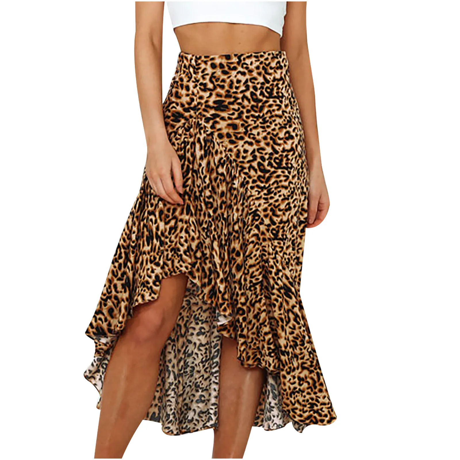 

Pleated A-Line High Printing Loose Women Skirt Ruffle Fashion Split Waist Skirt