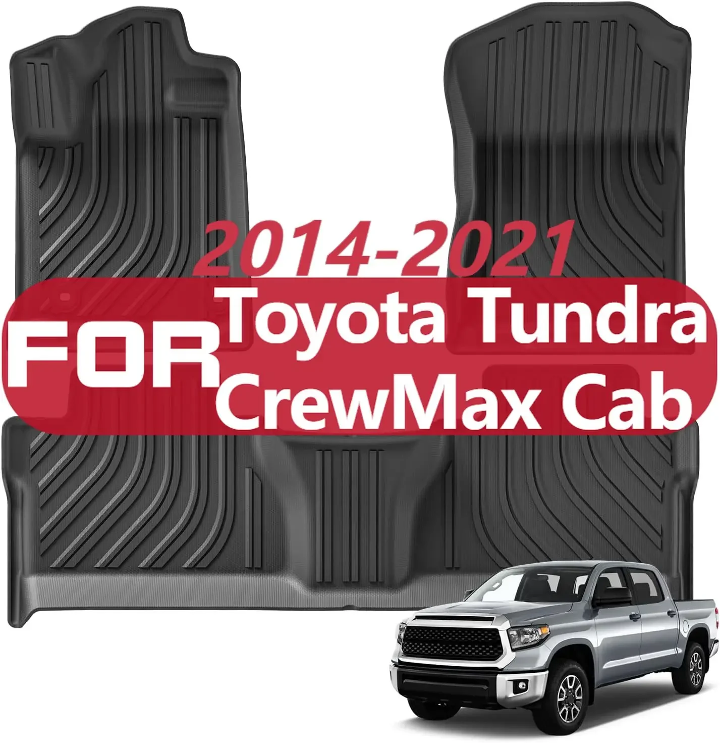 Фото Коврики для Toyota Tundra CrewMax Cab 2014-2021 TPE Всепогодные напольные вкладыши Аксессуары для интерьера, 1-й и 2-й ряд Автомобильные коврики Автомобильные №1