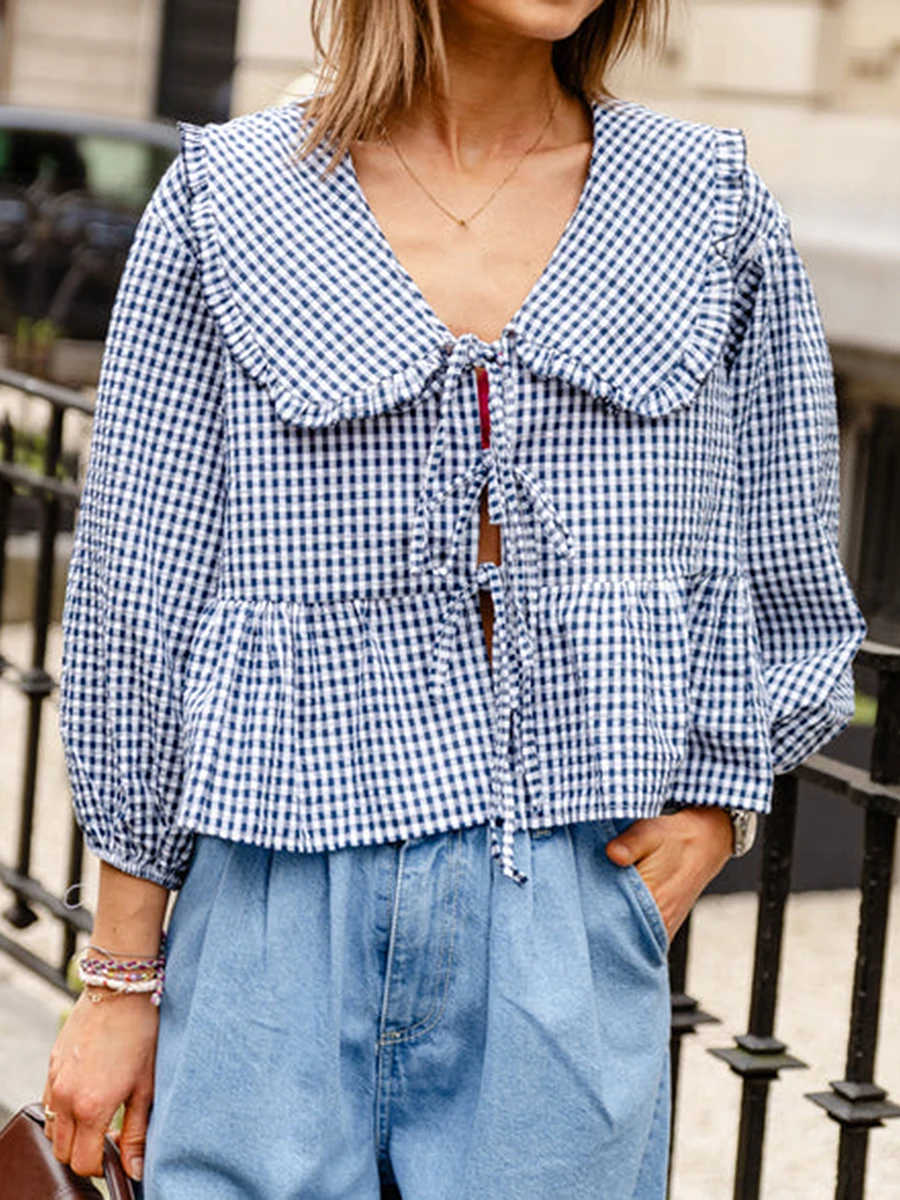 Блузка женская с баской пышными рукавами и оборками на подоле