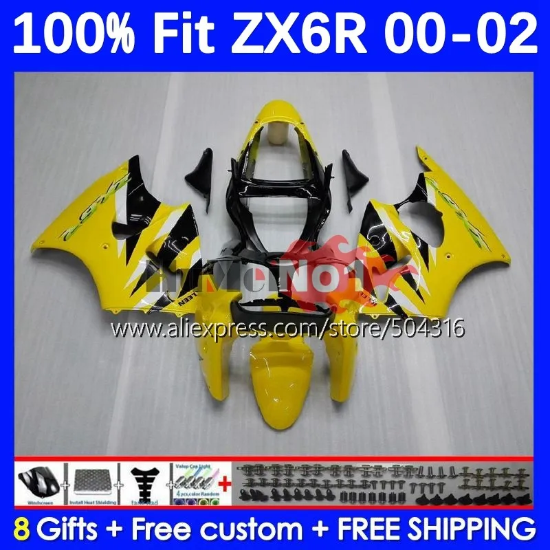 

OEM Body For KAWASAKI NINJA ZX 6R 636 600 CC 6 R 70MC.12 ZX-6R ZX636 ZX6R 00 01 02 2000 2001 2002 Injection Fairing yellow stock