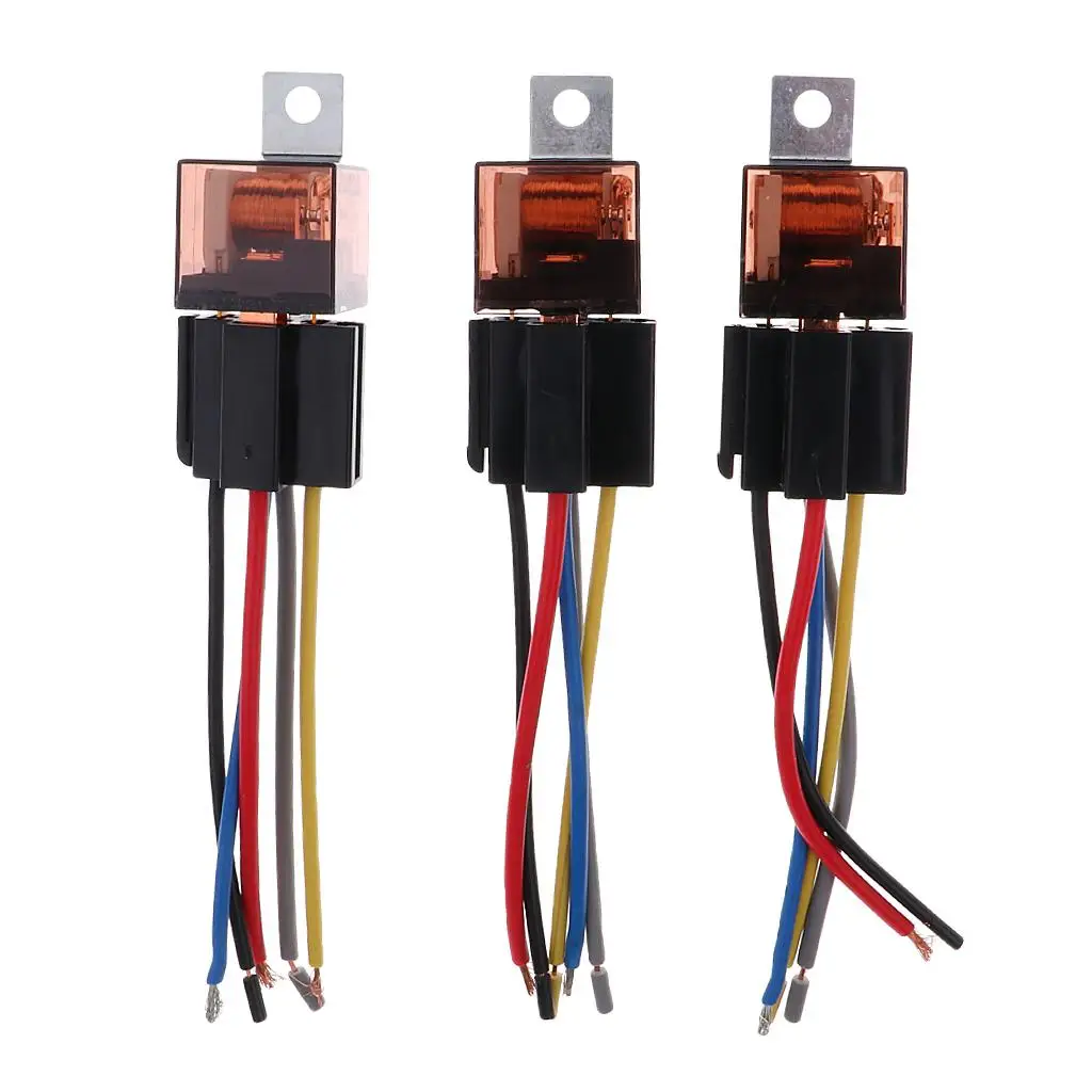 

3 Sets 12V 80 Electronic 5 Pin SPDT Relays 5 Wire Harness Sockets