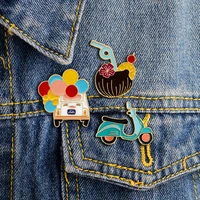 creative cartoon electric car brooch color balloon drink mini car metal enamel pin kids fashion jewelry badge gift accessories